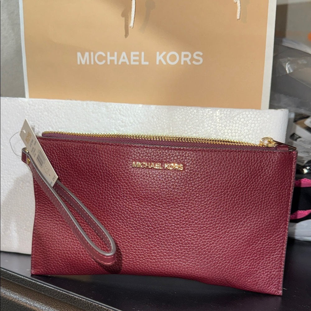 Michael Kors Deep Red Wristlet big size